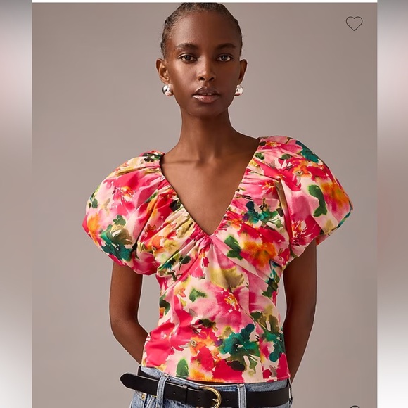 J. Crew colorful Cecily top in floral stretch cotton poplin blend - Picture 3 of 6